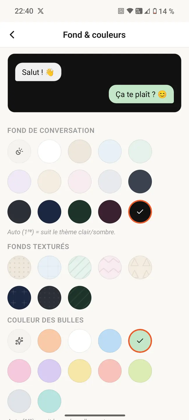 Personnalisation des thèmes et couleurs d'une conversation Tryybe